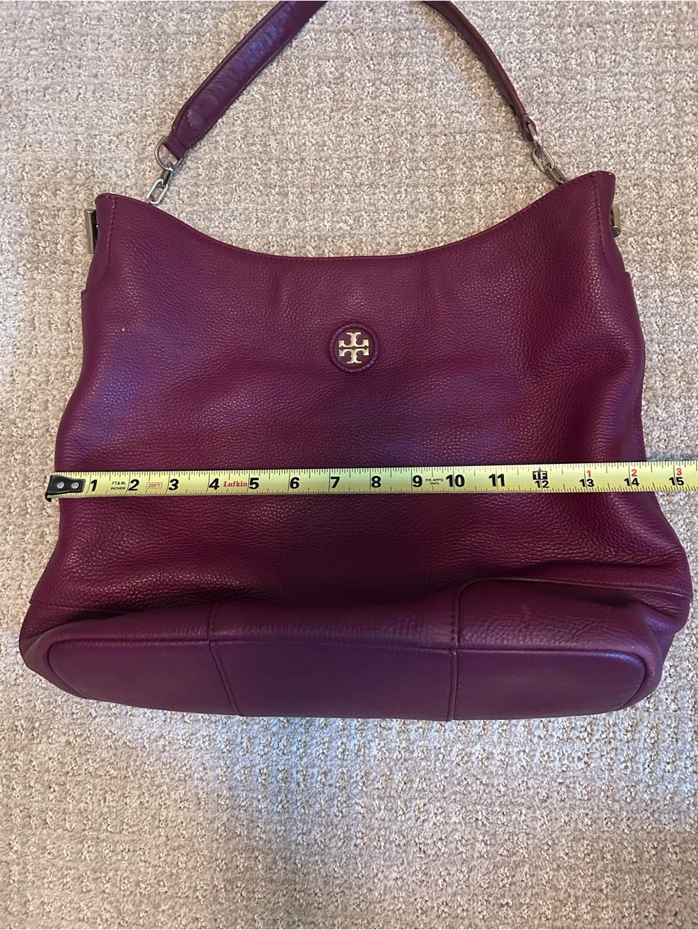 Tory Burch Hobo Shoulder Handbag Gold Detail burgundy